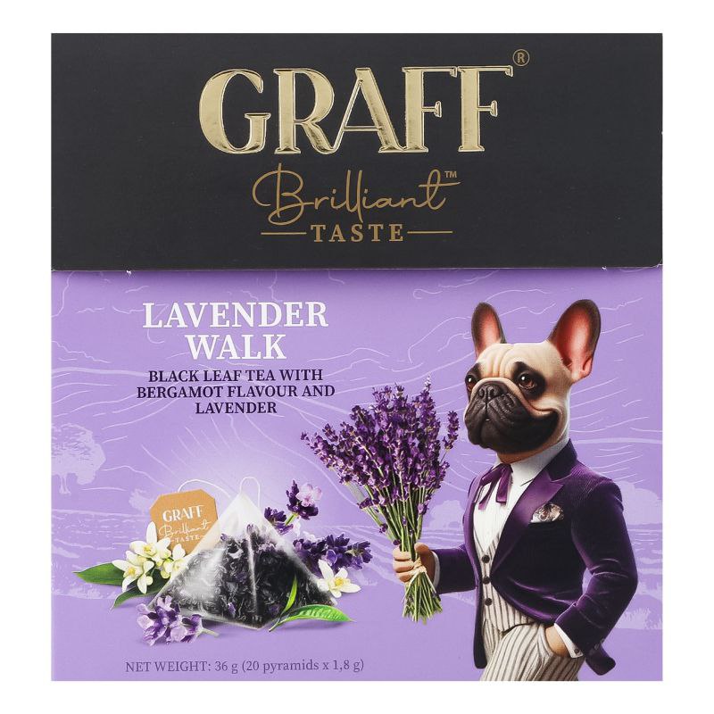 Чай чорний Graff Lavender walk Лавандова прогулянка з бергамотом та лавандою у пірамідках (20х1,8г)